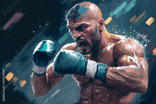Illustration of a boxer in combat - AI generative technology