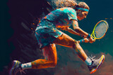 Tennis player in action, painting illustration - AI generative technology