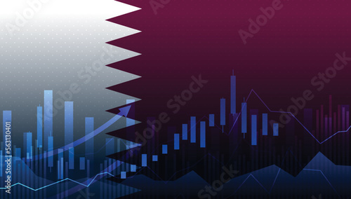 Stock and Graph design background with Qatar flag. Business graph banner design eps10 vector Illustrations..