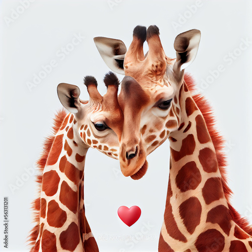 Endearing Cute Giraffe Duo with a Red Heart  AI Generated