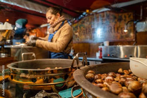 roasted chestnuts at Christmas market, Humboldt Forum, Berlin, Federal Republic of Germany