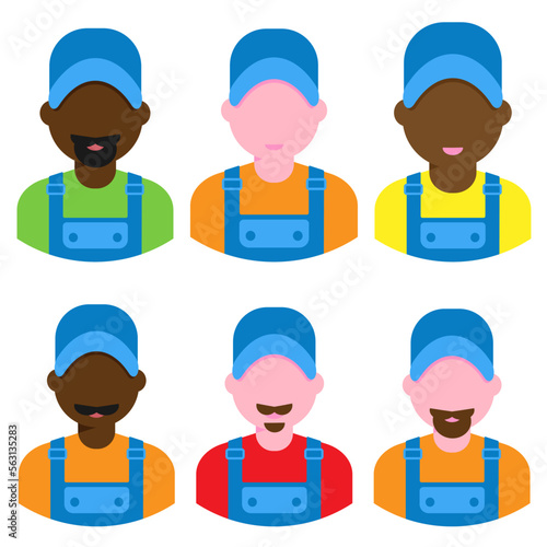 Set of people. Mechanic workshop. Vector illustration