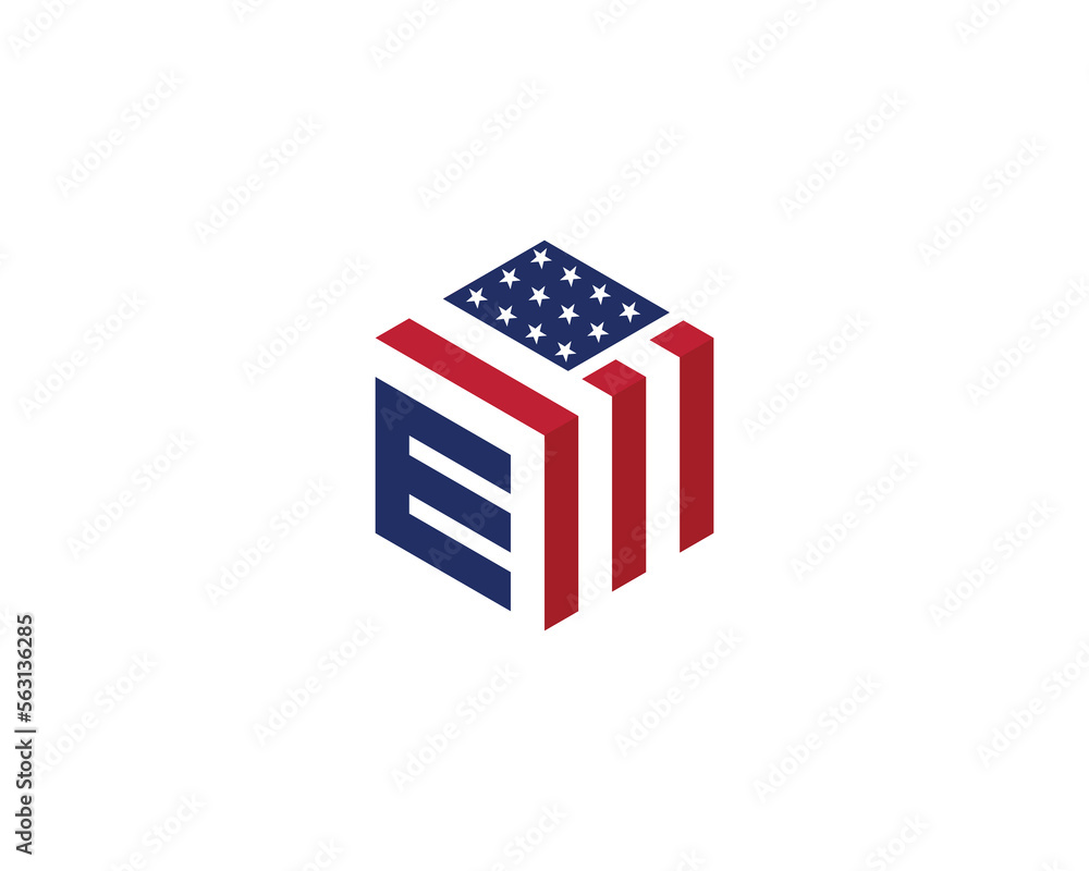 initial Letter E with American Flag in Shape of Hexagon Logo Concept symbol icon sign Element Design. Home, Real Estate, Realtor, Mortgage, House Logotype. Vector illustration template initial Letter E with American Flag in Shape of Hexagon Logo Concept symbol icon sign Element Design. Home, Real Estate, Realtor, Mortgage, House Logotype. Vector illustration template