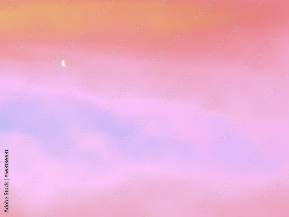 Moon crescent and pastel color sky Moon crescent and pastel color sky