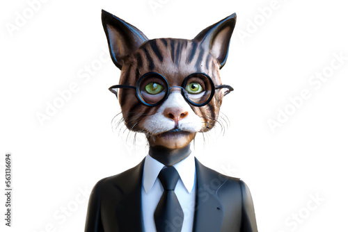 Portrait of Cat in a business suit - Generative AI 3D Illustration on white background