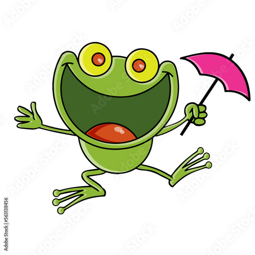 Character_frog_happy_green_umbrella
