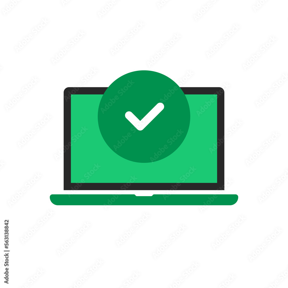green laptop with tick in circle like complete green laptop with tick in circle like complete