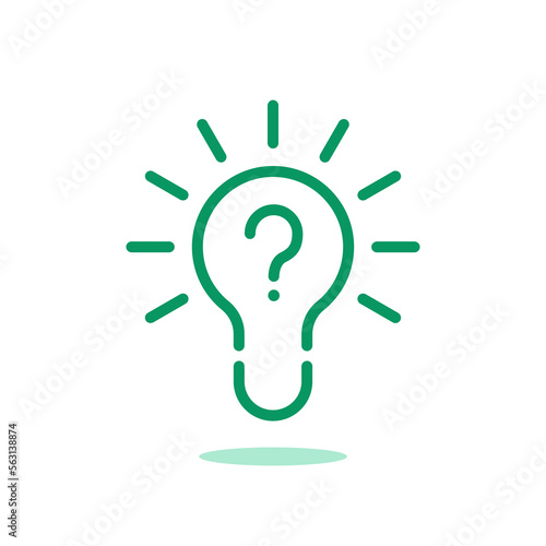 green thin line lightbulb with question mark