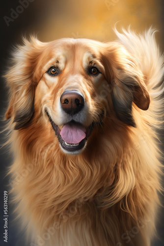 Generative AI portrait illustration of a happy and friendly golden retriever dog  realistic image