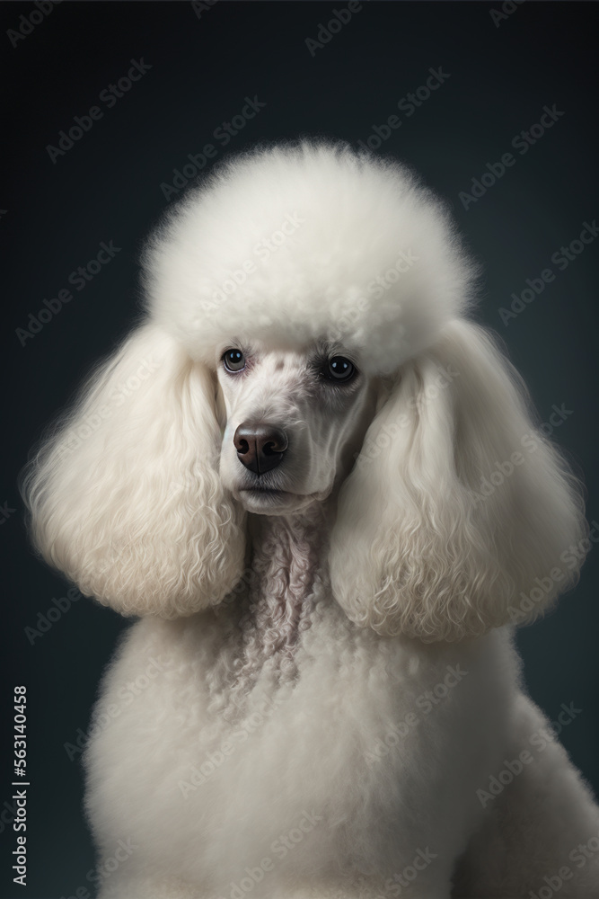 Generative AI of an illustration of a beautiful poodle dog in a photo studio, realistic picture Generative AI of an illustration of a beautiful poodle dog in a photo studio, realistic picture