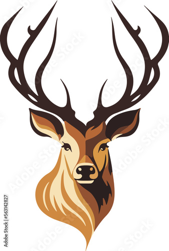 logo with the head of a beautiful elegant deer with antlers drawn in flat design style in brown and beige colors - vector symbol for a brand label