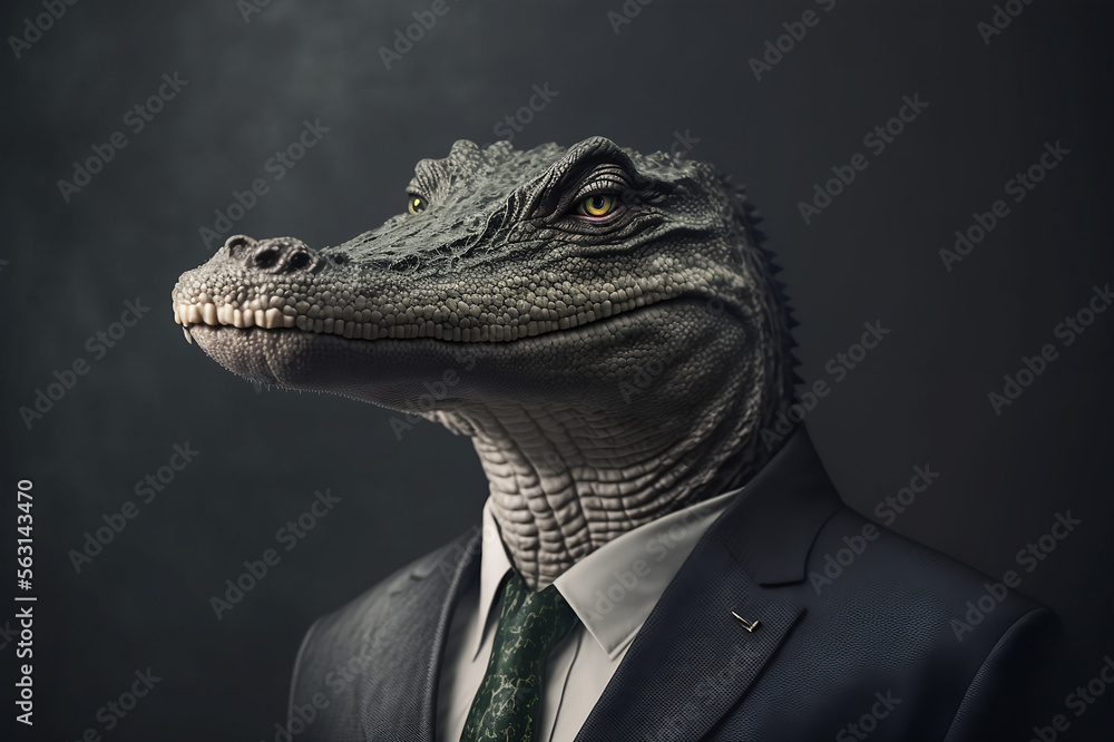 Portrait of a crocodile (alligator) in a business suit, Generative AI Art Portrait of a crocodile (alligator) in a business suit, Generative AI Art