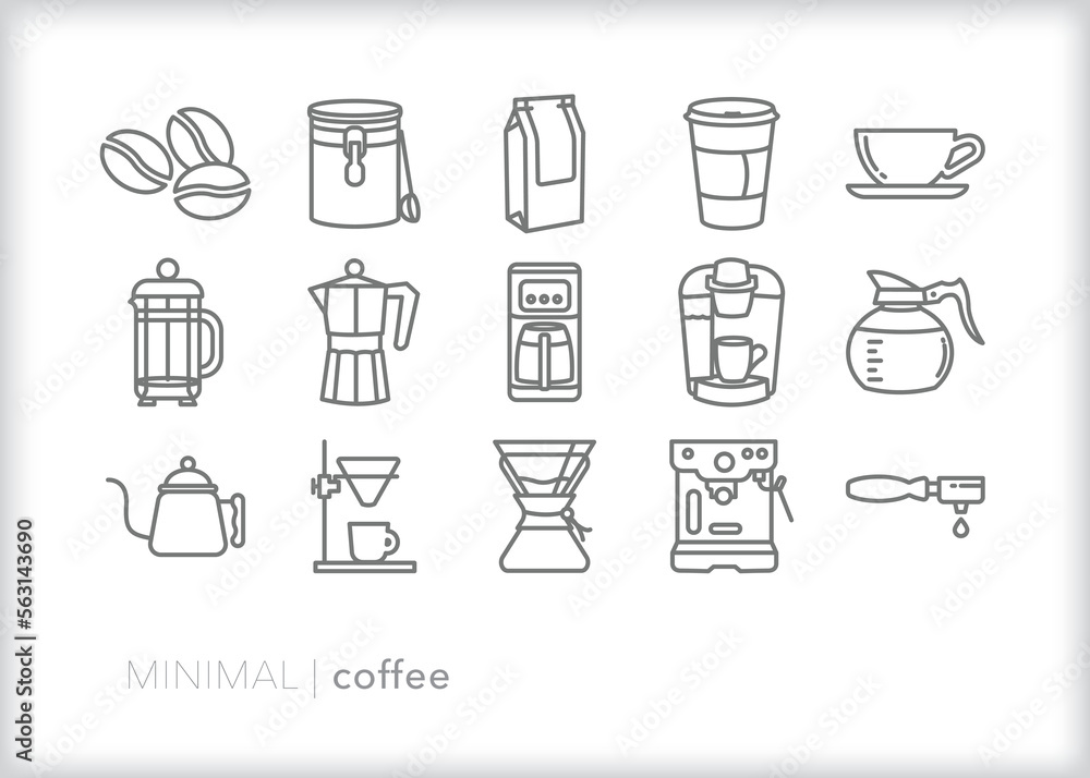 Set of coffee line icons for making caffeinated beverages or buying them in a cafe or restaurant
