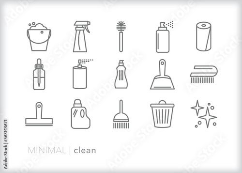 Set of cleaning line icons for keeping a home or office clean 