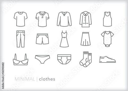 Set of clothes line icons of items of clothing for everyday wear