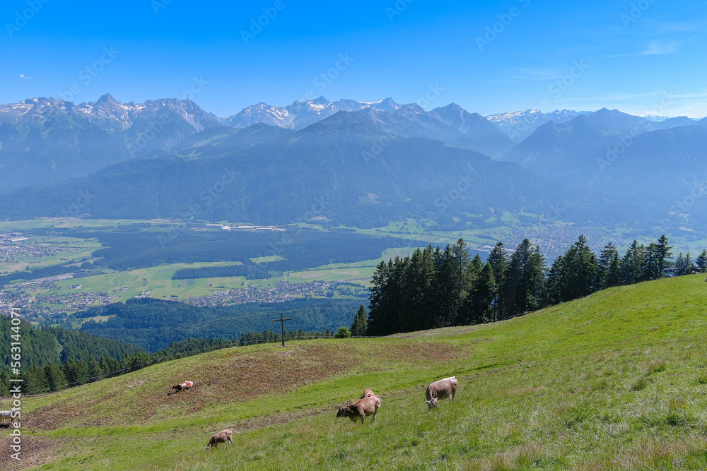 View from Äußere Alpila Alpe toward the Walgau Valley, State of Vorarlberg, Austria