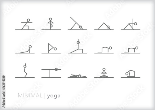 Set of yoga line icons for practice, meditation, daily routine and stretching