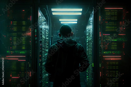 Computer technician hack in a data center operation center.
generative ai