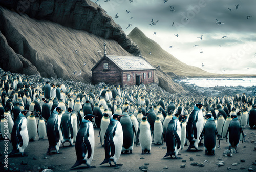 Papier peint group of emperor penguins colony - Digital Painting - Generative AI
