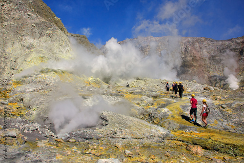 Fototapeta Naklejka Na Ścianę i Meble -  Guided tourist tour into the crater of Whakaari / White Island volcano in New Zealand