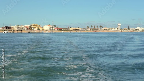 Beautiful sea view of the Ria Formosa park of Faro. boat trip overlooking the beaches 