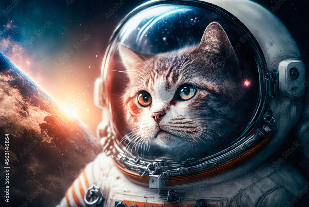 A cat wearing an astronaut suit to fly into space - Digital Painting - Generative AI