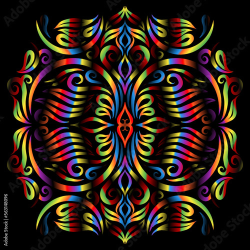 Beautiful colourful gradient line art of indonesian traditional abstract batik dayak ornament for design elements logo commercial  ads