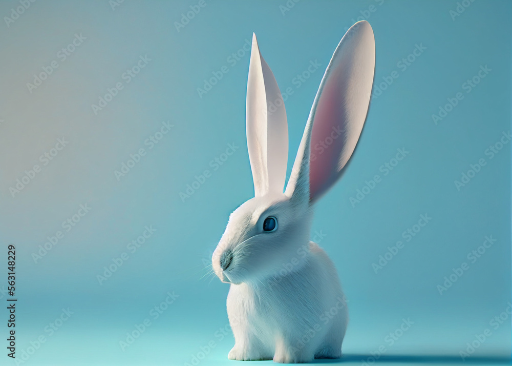 Obraz premium Easter bunny in a blue background. AI Generated