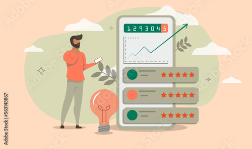 
Gain of investment or money management analysis, financial market, stock exchange market report concept, economic growth, businessman investor holding money coin analyze graph and financial graph.
