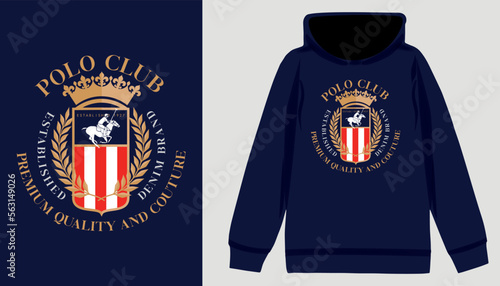 logo slogan graphic. polo club sports logo slogan graphic. Collegiate crest rebel academia and ivy league for unisex photo