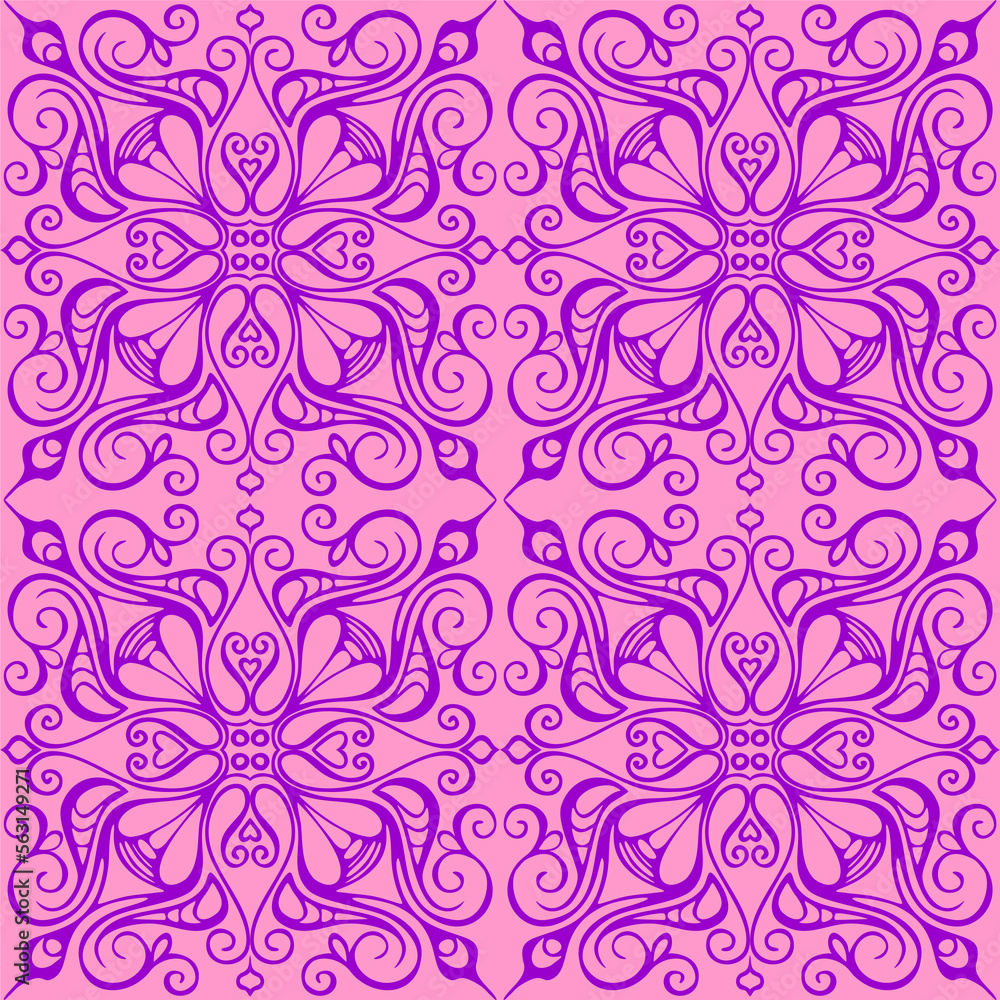seamless graphic pattern, floral magenta ornament tile on pink background, texture, design seamless graphic pattern, floral magenta ornament tile on pink background, texture, design