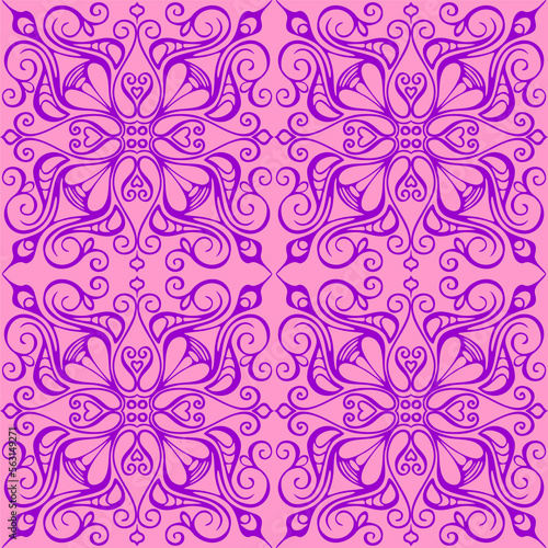 seamless graphic pattern  floral magenta ornament tile on pink background  texture  design