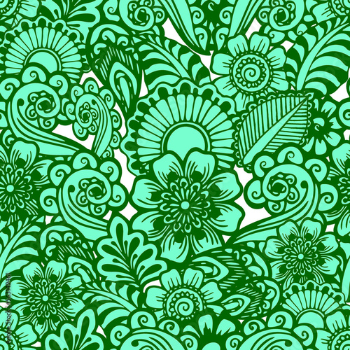 seamless floral yellow green pattern of stylized elements with green outline, texture, design