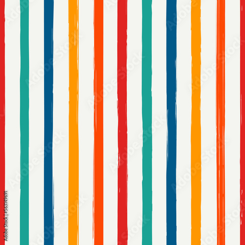 Brush strokes seamless pattern. Freehand vertical stripes print. Ink lines background. Grunge simple geometric design