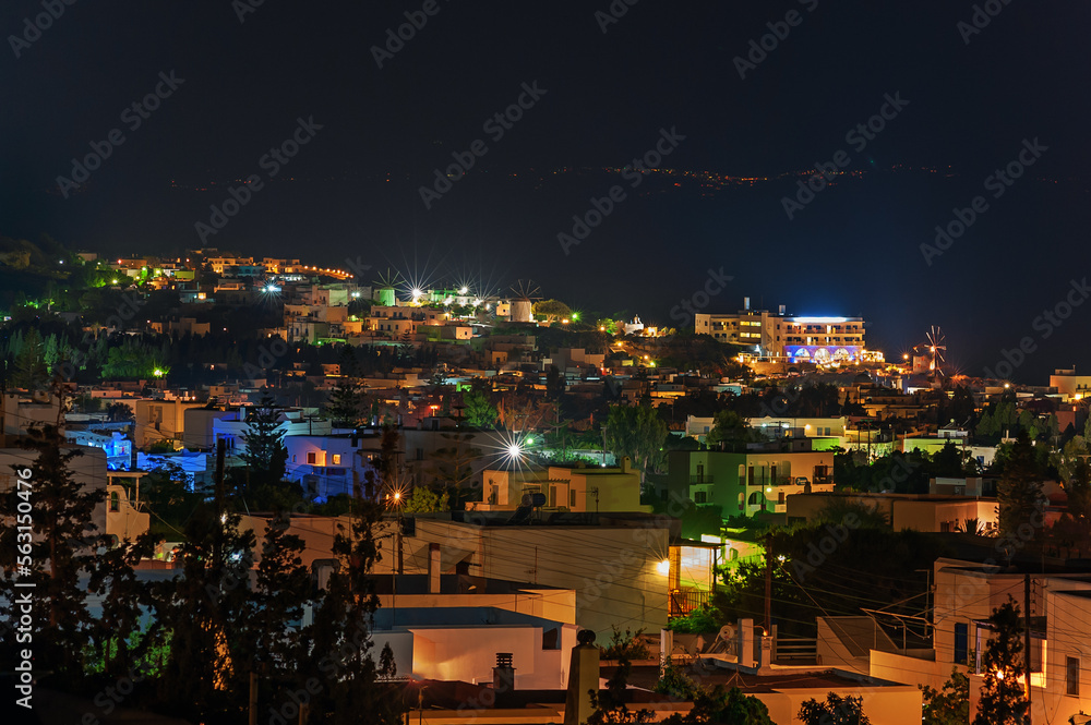 Night view to Paros island cityscape, Greece