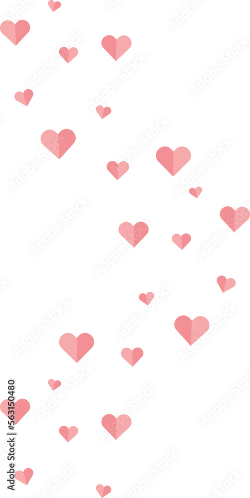 Rain of pink hearts with transparent background. Valentine's day, romantic.