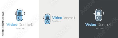 Video doorbell logo design set, intercom device logotype symbol, security camera emblem concept, videophone editable commercial illustration, property cam branding, brand identity isolated