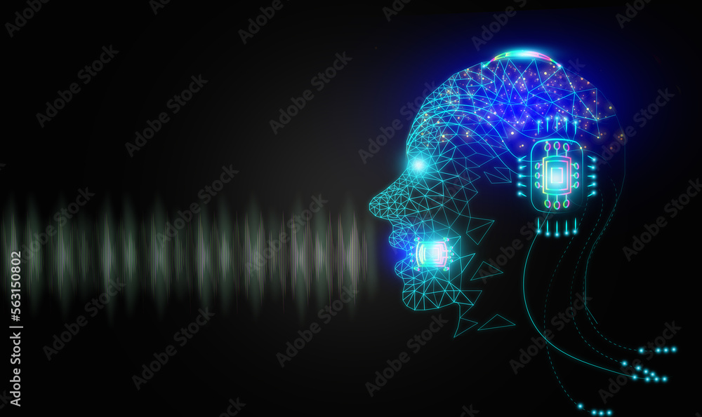 AI speaks and imitates the human voice, text-to-speech or TTS, speech  synthesis applications, generative Artificial Intelligence, and futuristic  technology in language and communication. Illustration Stock | Adobe Stock