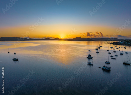 Wallpaper Mural Aerial sunrise waterscape over the bay with boats Torontodigital.ca