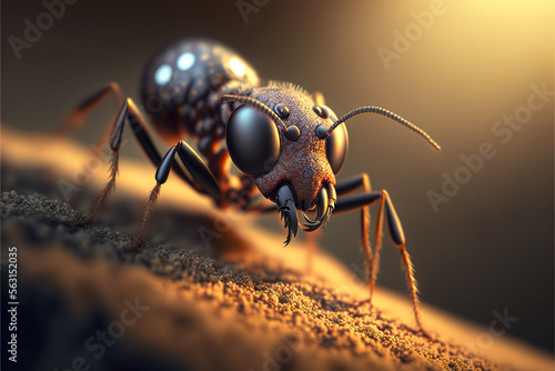 Macro illustration of an ant, close up, generative ai