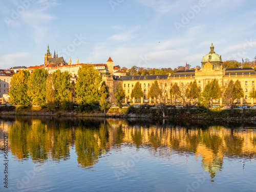 Colors of autumn Prague. Picturesque autumn colors on the embankment by the Vltava river, Prague, Czech Republic © Pavel Rezac