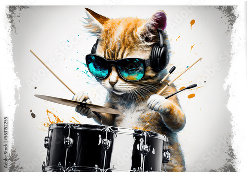 Fotografia cat drummer playing the drum