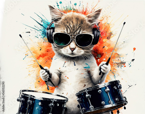 Fotobehang cat drummer playing the drum