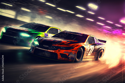 Illustration of Stylized Stock Car racing cars - Created with Generative Ai Technology