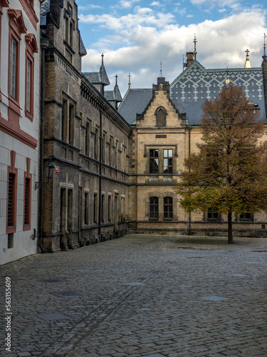 The opulent palaces of Prague Castle line its narrow streets. Prague, Czech Republic