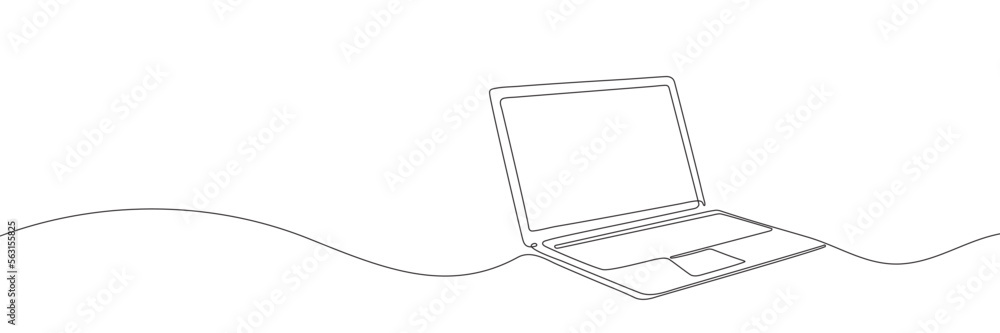 One line drawing of laptop gadget - obrazy, fototapety, plakaty 
