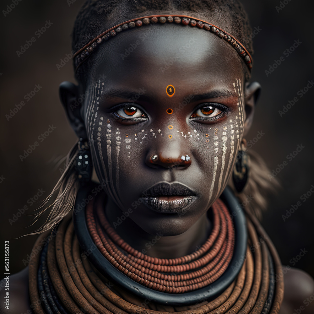 Young Tribal Girl Portrait Stock Illustration | Adobe Stock