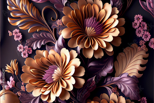 Beautiful classic flowers pattern for wallpaper or wall decoration. Generative AI illustration