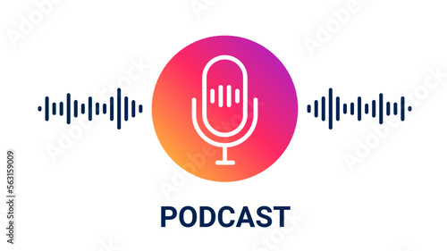 Podcast mic icon symbol logo microphone talk audio. Music radio tech podcast logo label sound studio vector icon.