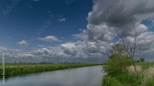 Landscape timelapse of a grain field in Germany with a small pond. Taken on a sunny day